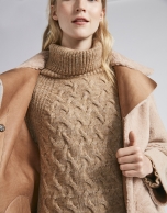 Mink-colored sweater with stovepipe collar and decoration