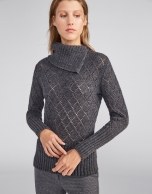 Marengo grey openwork sweater with asymmetric collar