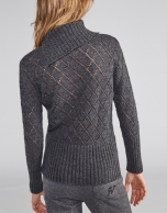 Marengo grey openwork sweater with asymmetric collar