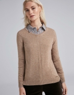 Mink-colored, V-neck sweater