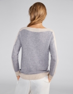 Silver two-color sweater with round neckline