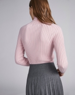 Pink ribbed sweater with turtle neck