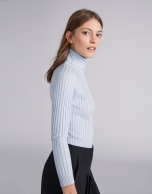 Light blue ribbed sweater with turtle neck