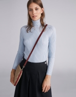 Light blue ribbed sweater with turtle neck