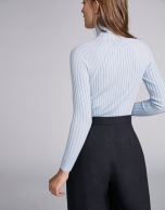 Light blue ribbed sweater with turtle neck