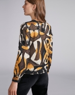 Ochre gold flowing lace shirt with print