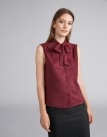 Burgundy top with bow collar