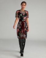 Black midi dress with floral embroidered tulle