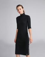 Plain black knit dress with RV jacquard