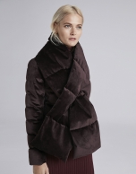 Burgundy velvet quilted parka