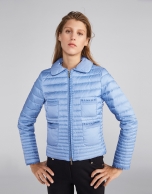 Short blue down jacket