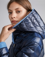 Navy blue reversible quilted long parka