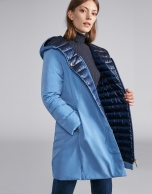 Navy blue reversible quilted long parka