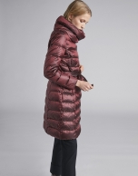 Burgundy long ski jacket with belt