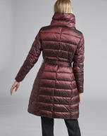 Burgundy long ski jacket with belt