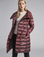 Burgundy long ski jacket with belt