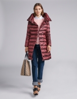 Burgundy long ski jacket with belt