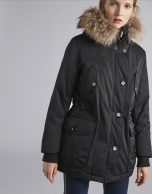 Black parka with fox fur and hood