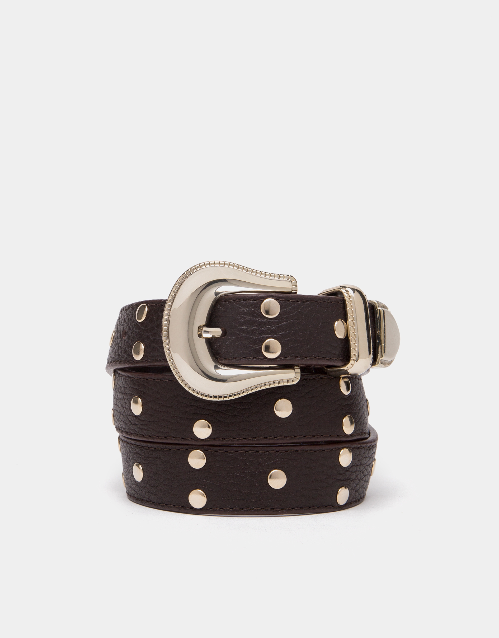 Black leather belt with metallic trim