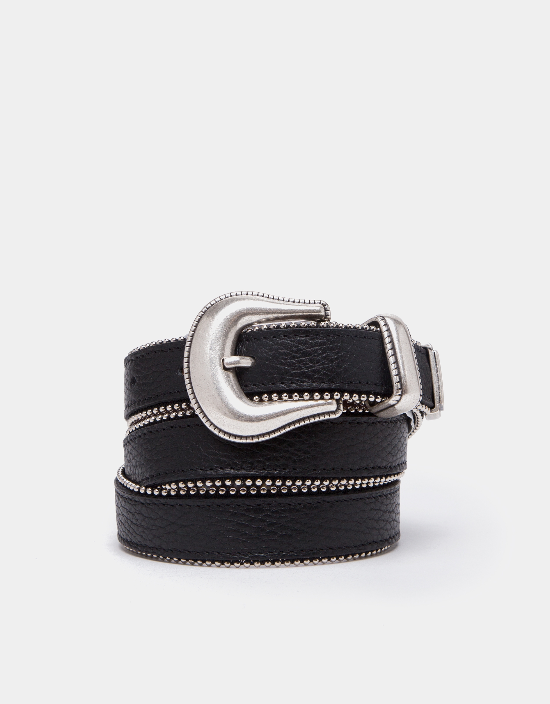 Black leather belt with studs