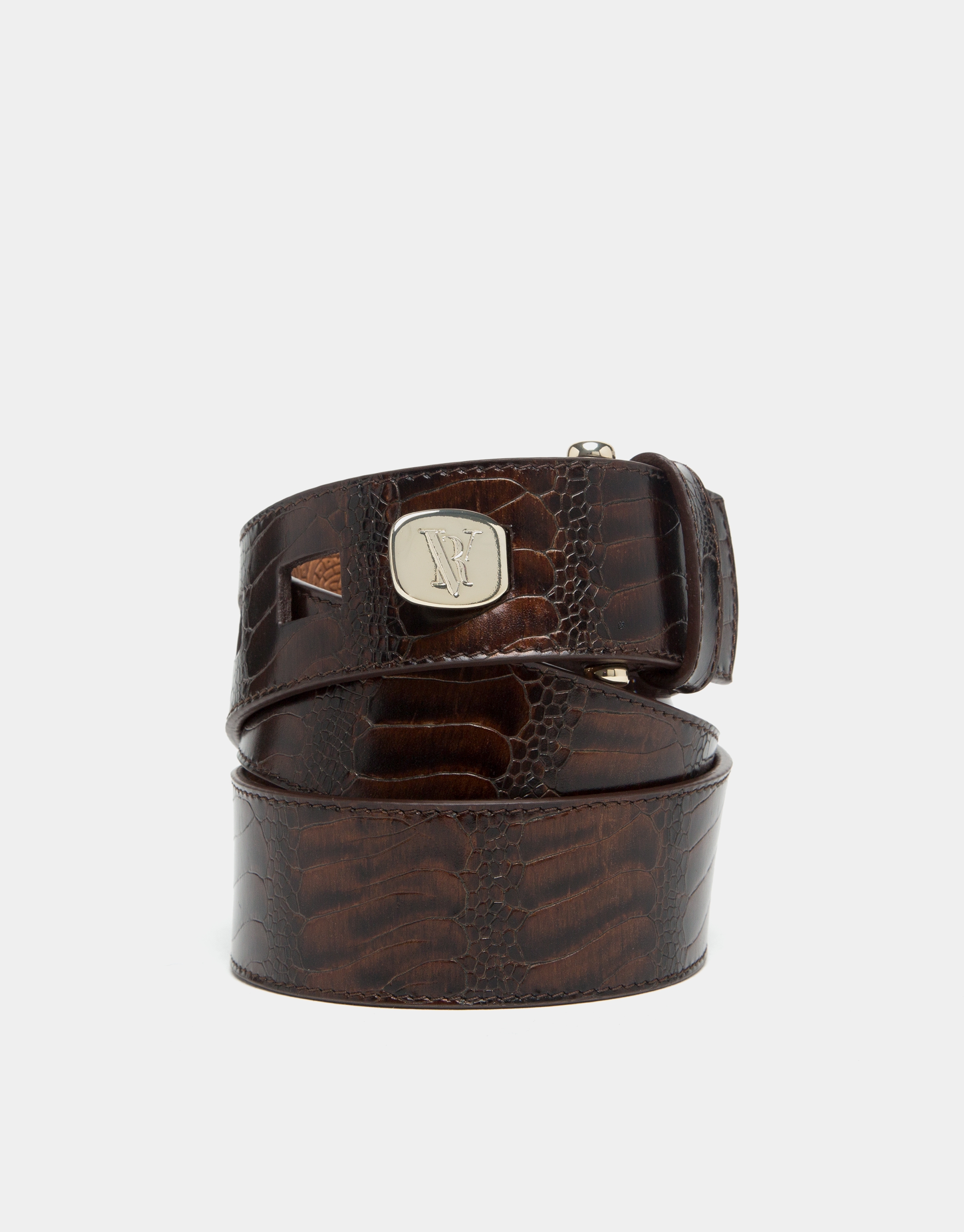 Brown embossed leather belt