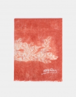 Coral wool foulard with leaves