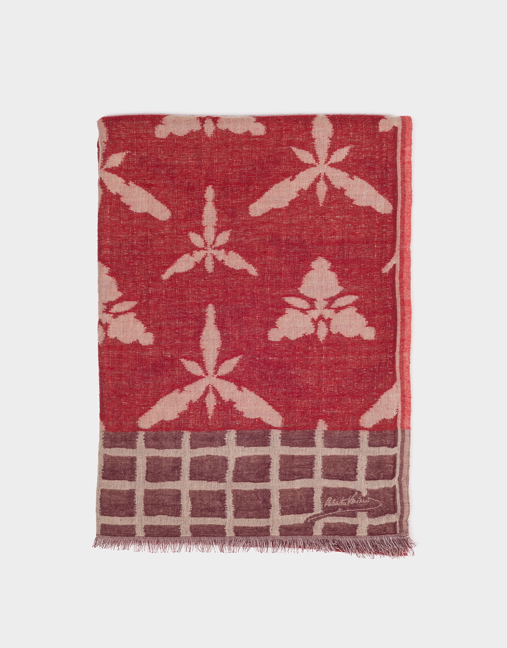 Burgundy foulard with ivory designs