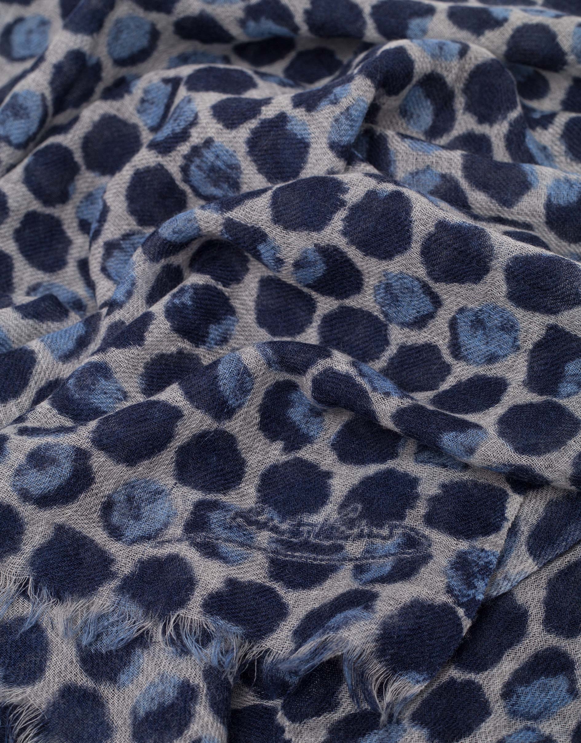 Blue geometric print wool foulard