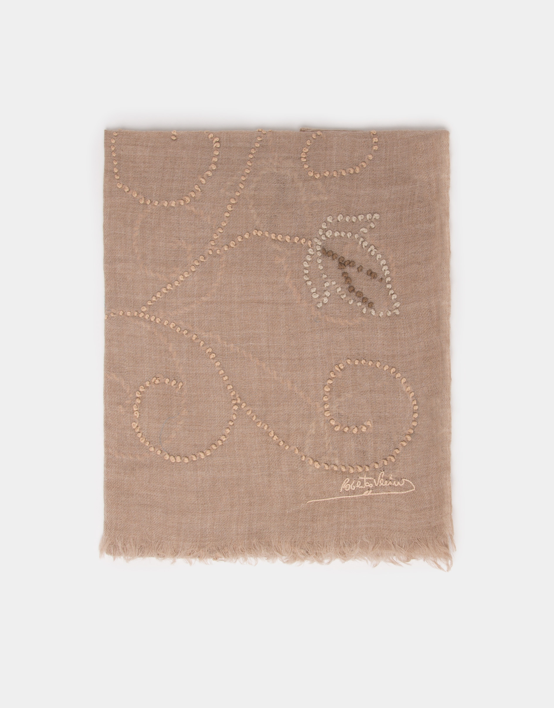 Beige print silk and wool foulard