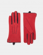 Red suede and leather gloves