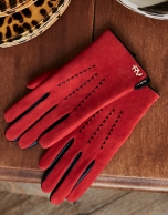 Red suede and leather gloves