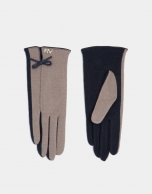 Navy blue knit two-color gloves