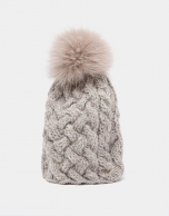 Beige wool knit cap