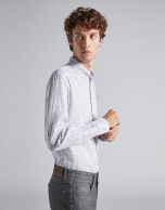 Light blue/gray melange checked sport shirt