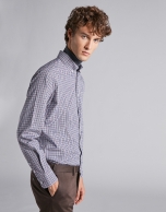 Brown/navy blue checked sport shirt