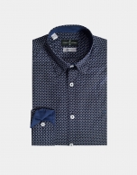 Navy blue geometric print sport shirt