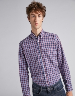 Blue/dark red checked sport shirt