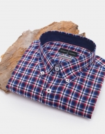 Blue/dark red checked sport shirt