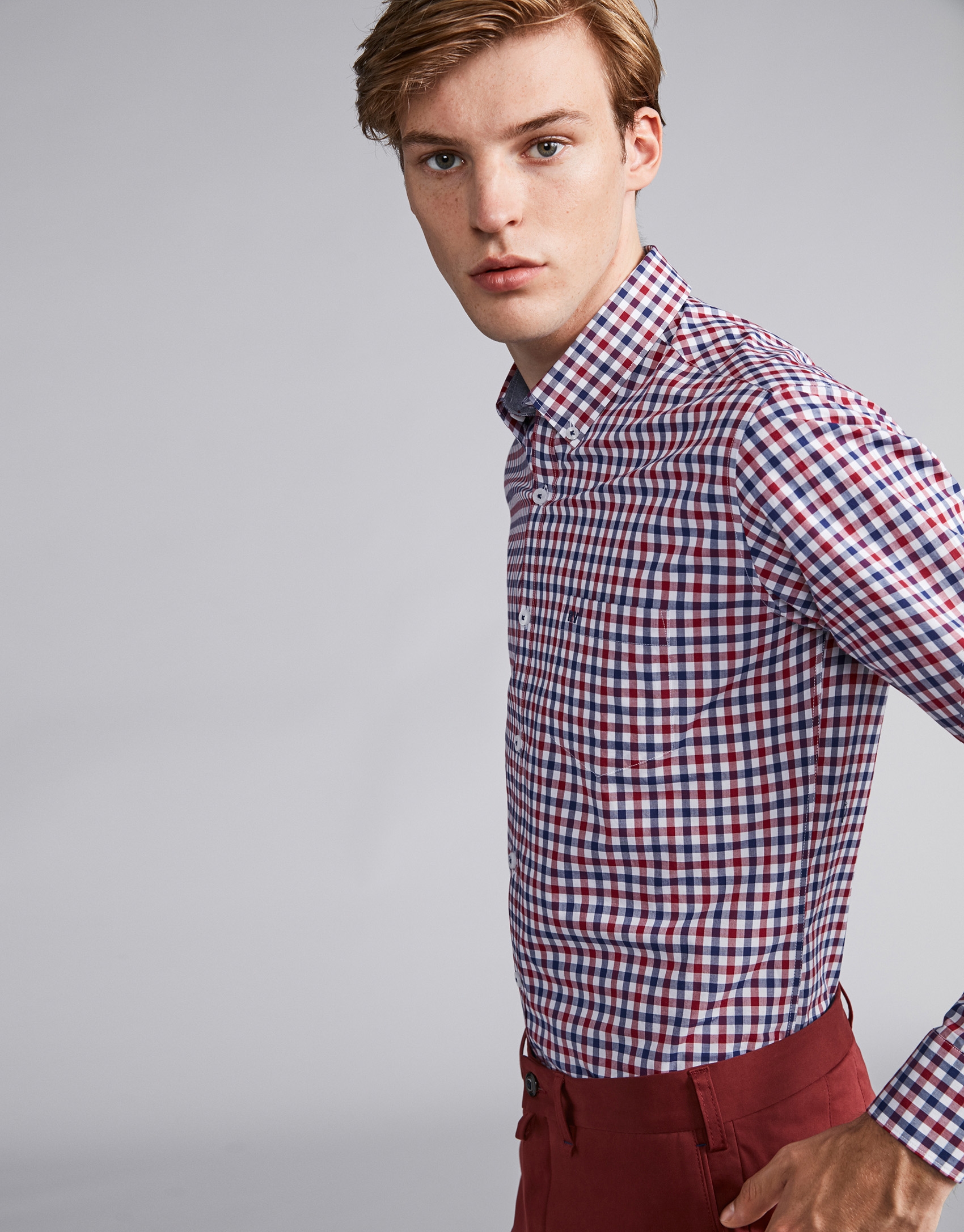 Blue/burgundy checked sport shirt