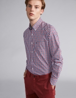 Blue/burgundy checked sport shirt