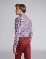 Blue/burgundy checked sport shirt