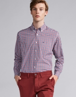 Blue/burgundy checked sport shirt