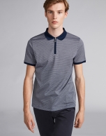 Navy blue beige two-color polo with short sleeves