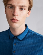 Blue jacquard polo with pinstripe collar