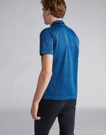 Blue jacquard polo with pinstripe collar