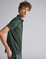 Green/dark blue jacquard polo with pinstripe collar