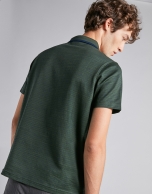 Green/dark blue jacquard polo with pinstripe collar