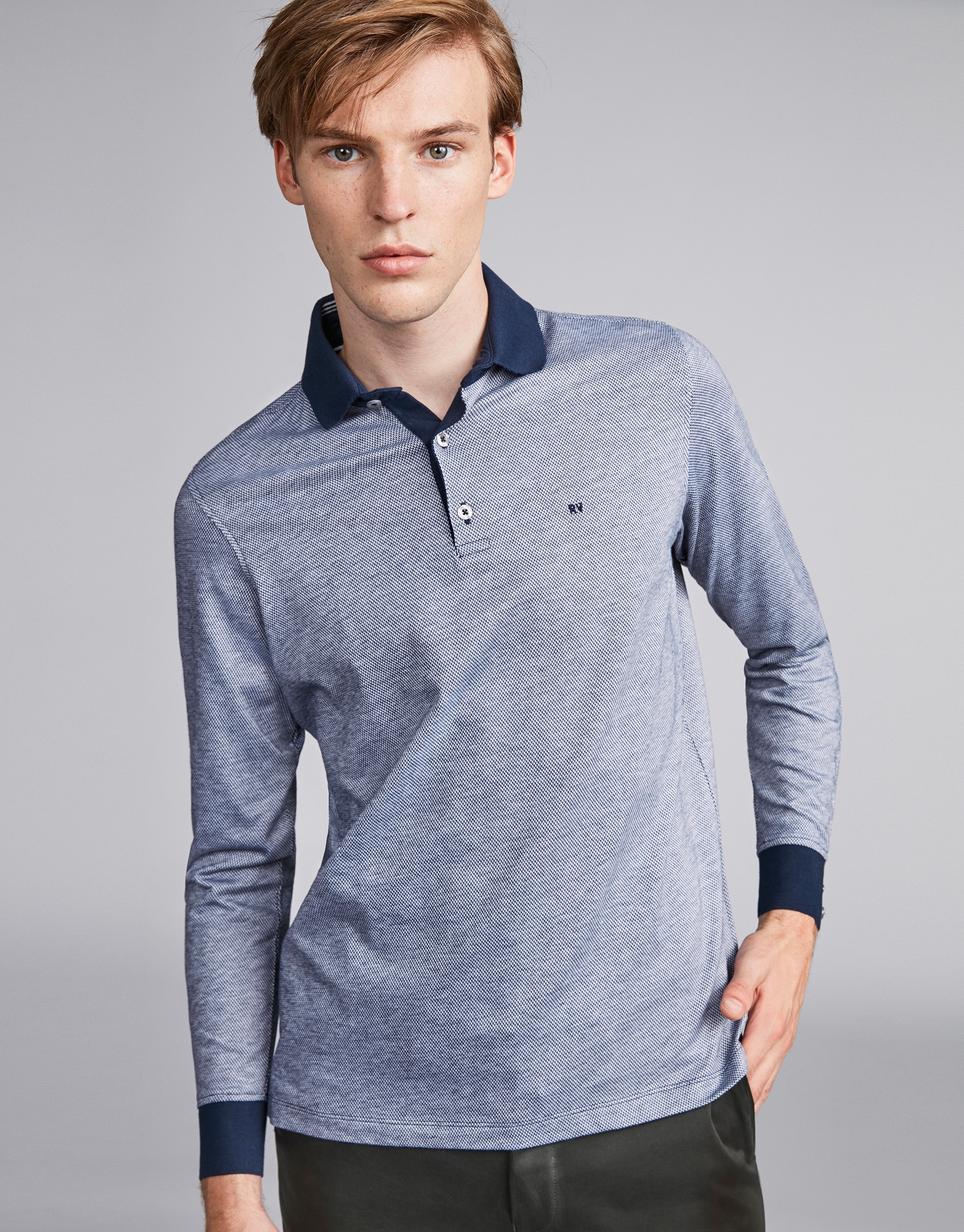 Navy blue beige two-color polo