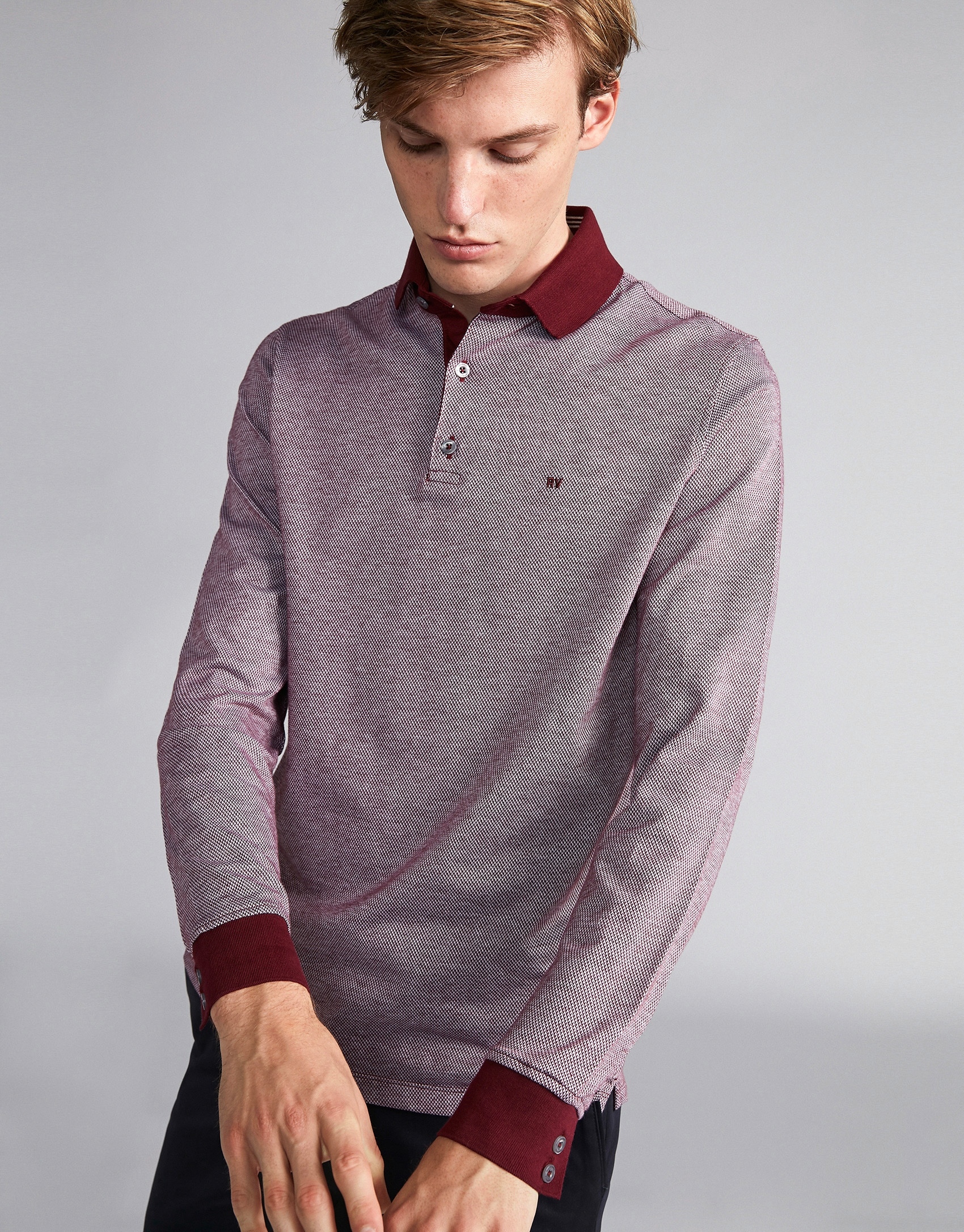 Burgundy/beige two color polo