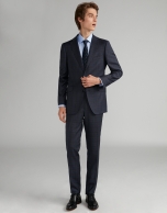 Navy blue checked, slim fit, wool suit